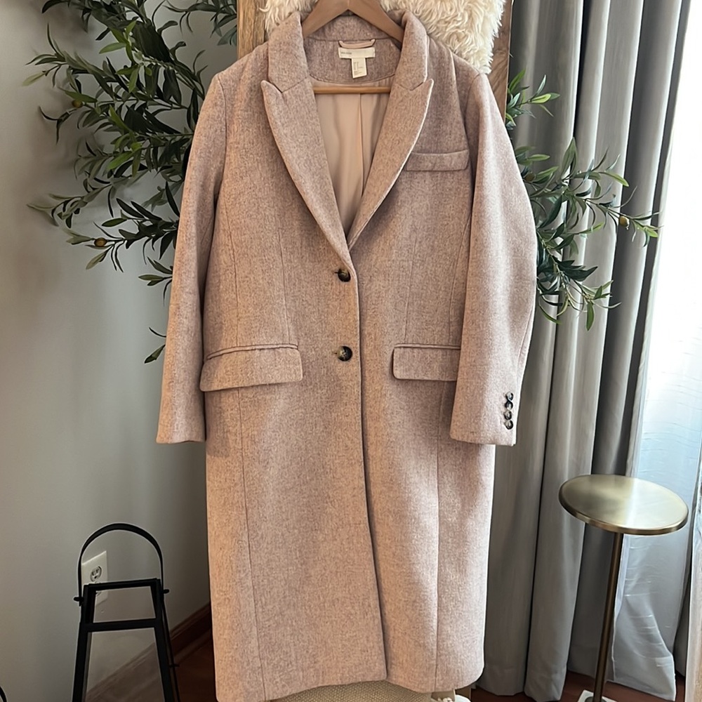 H&M Wool Blend Coat Dusty Pink Grey - Picture 4 of 14